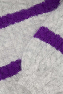 Zusss - Streep Kabeltrui met Ballonmouw - Mid Grey/Mid Purple
