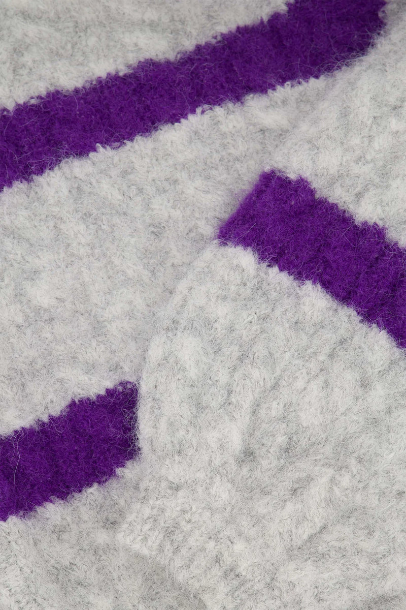 Zusss - Streep Kabeltrui met Ballonmouw - Mid Grey/Mid Purple