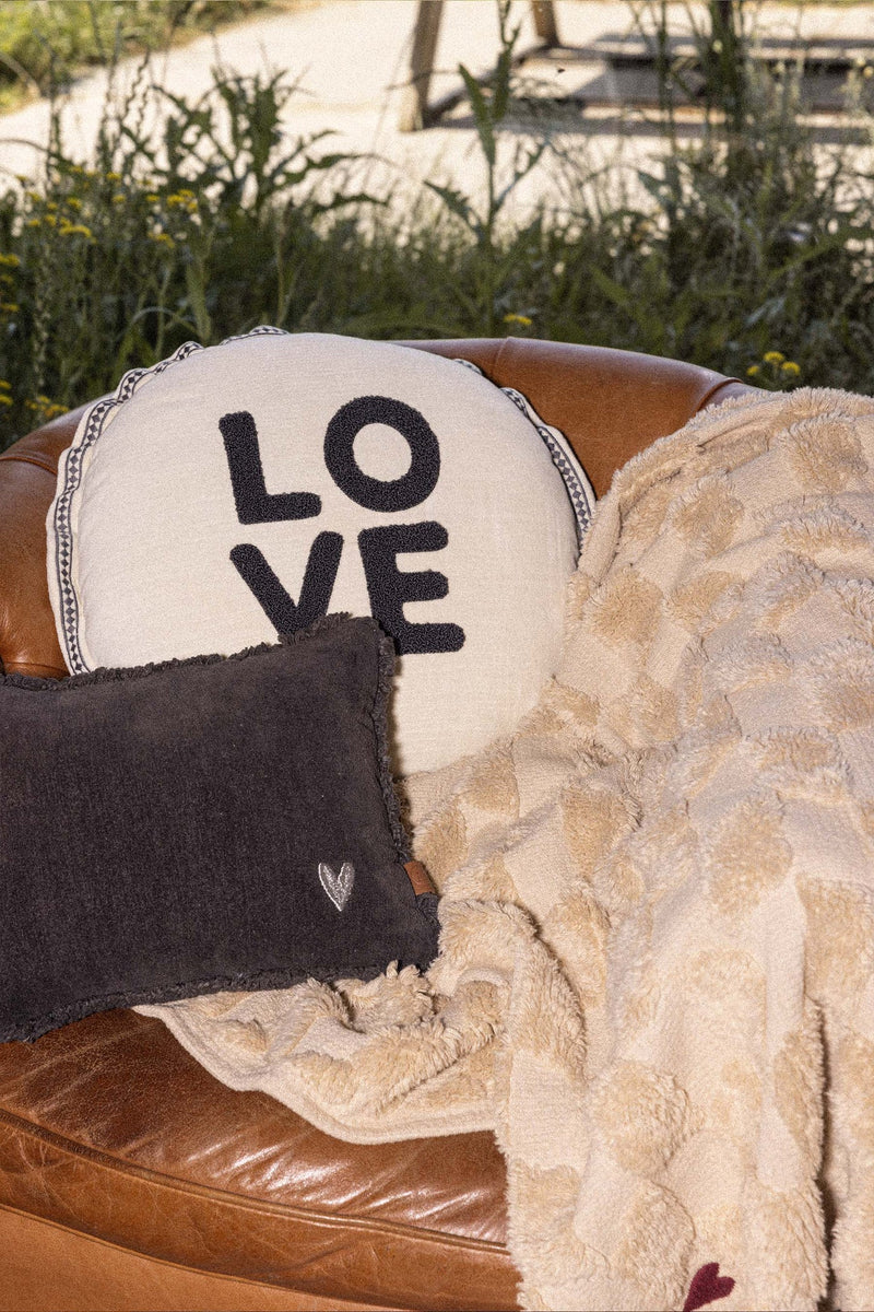 Zusss - Kussen Rond Love zand/antracietgrijs - 45cm