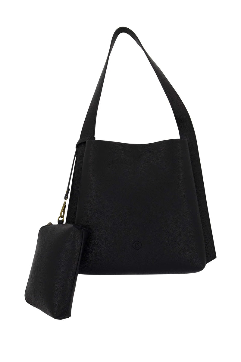 Zusss - Schoudertas Met Mooi Strap Detail + Make Up Tasje - Zwart