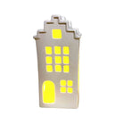 Home Society - Huisje groot met verlichting trap dakje  - Keramiek - Gebroken Wit