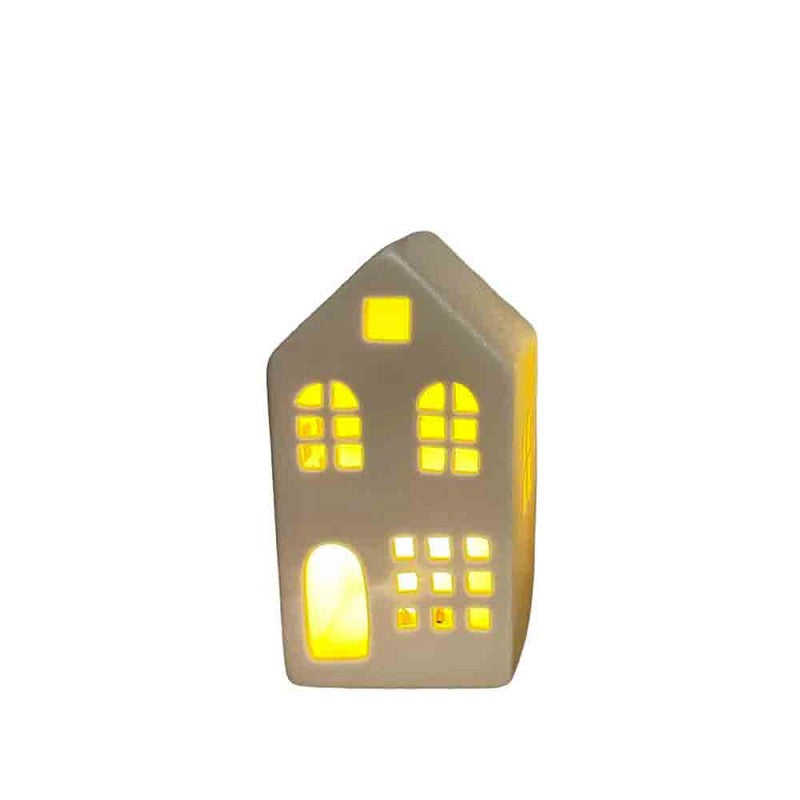 Home Society - Huisje klein met verlichting - Keramiek - Gebroken Wit