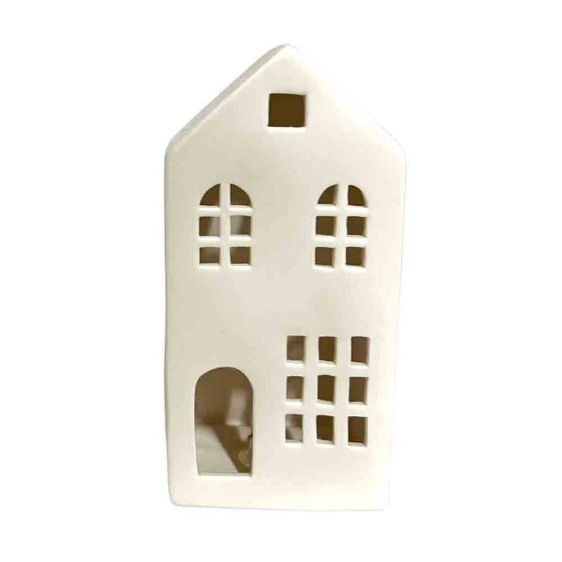 Home Society - Huisje met verlichting - Keramiek - Gebroken Wit