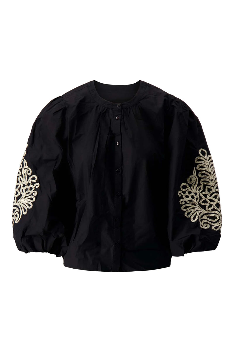 Zusss - Blouse Met Borduur Mouwen - Zwart