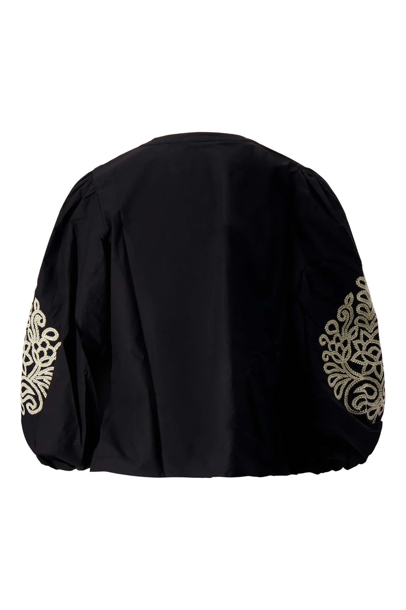 Zusss - Blouse Met Borduur Mouwen - Zwart