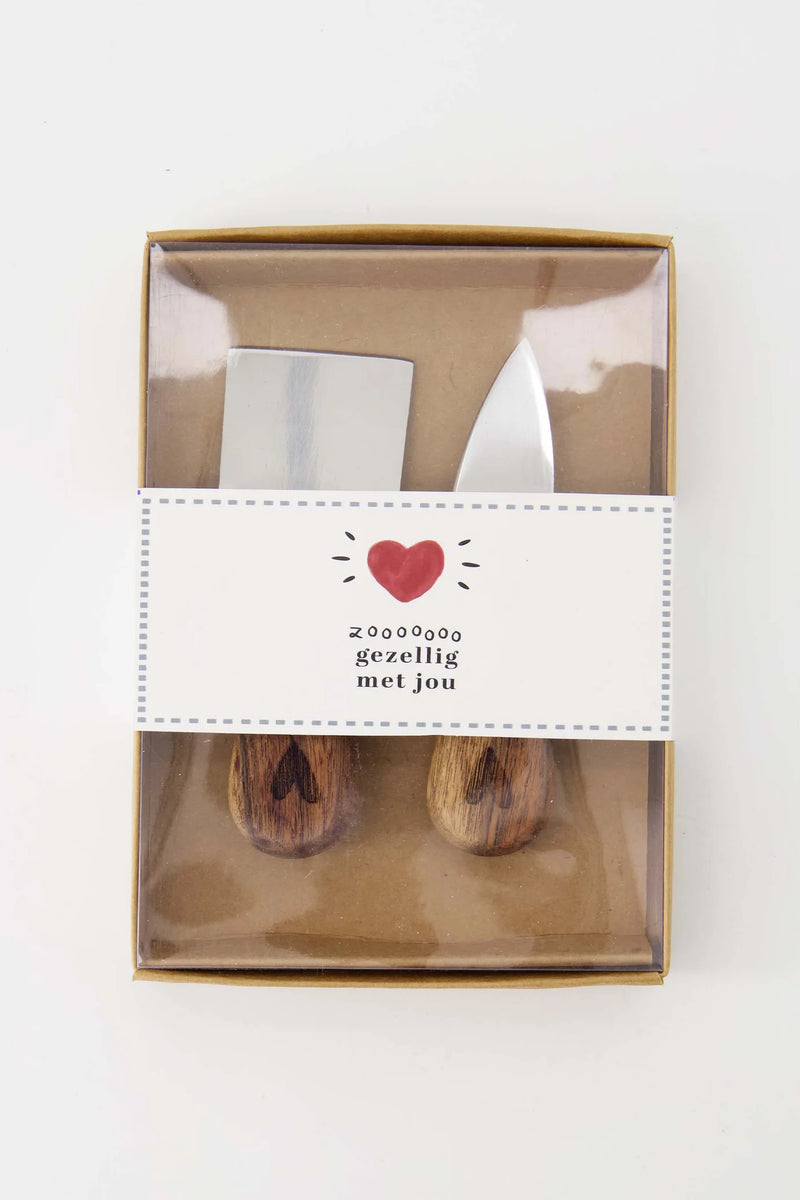 Zusss - Set Van 2 Kaasmesjes In Doosje Gezellig Met Jou Wit/Grijsblauw/Rood