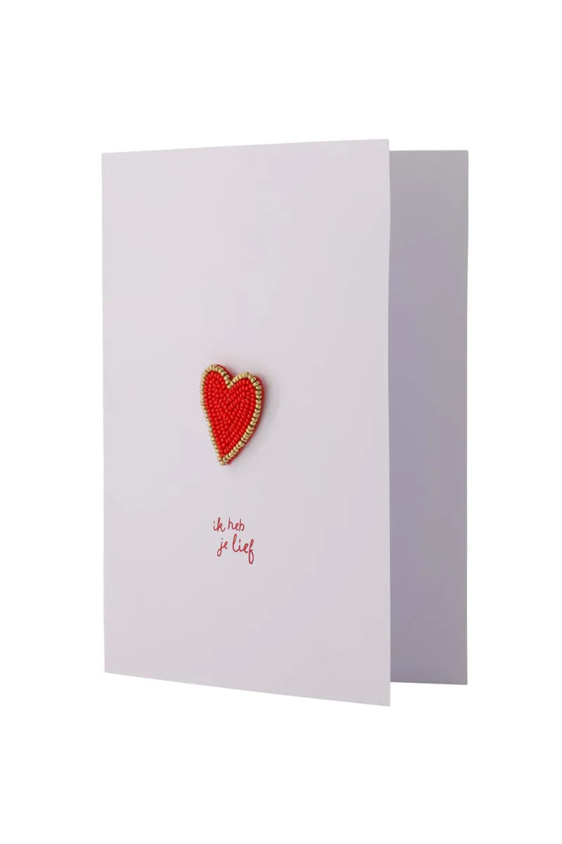 Zusss Wenskaart Hartje Broche - Wit/Rood