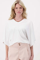Zusss - V hals T-shirt wijde mouw met Zusss Embroidery - Off White
