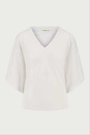 Zusss - V hals T-shirt wijde mouw met Zusss Embroidery - Off White