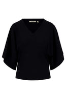 Zusss - V hals T-shirt wijde mouw met Zusss Embroidery - Zwart