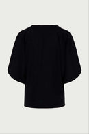 Zusss - V hals T-shirt wijde mouw met Zusss Embroidery - Zwart