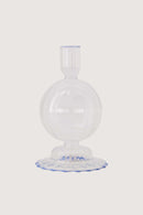 Zusss Kandelaar Glas Bolling Ribbel - Transparant/Blauw