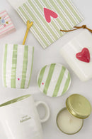 Zusss Koffiemok Streep Hartje - Wit/Lichtgroen/Fuchsia