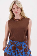 Zusss - Singlet Met Lurex Boord - Bruin