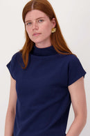 Zusss - Top met Aangeknipte Mouw in Structuur Materiaal - Summer Navy
