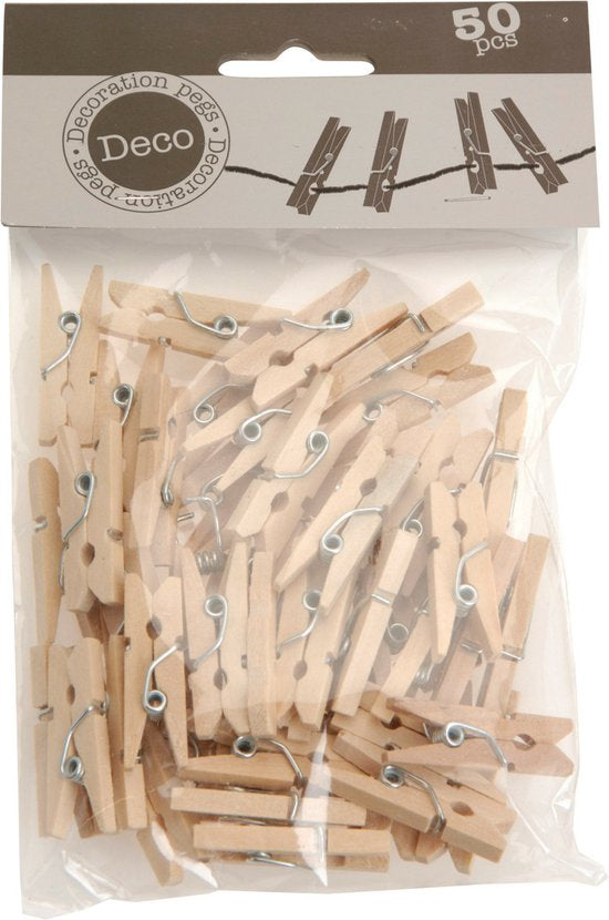 Mini fotoknijpertjes/kaartknijpertjes hout - 50x stuks - 2,5 cm - Kerstkaart knijpers