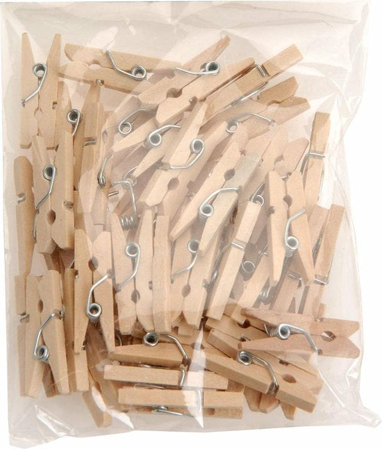 Mini fotoknijpertjes/kaartknijpertjes hout - 50x stuks - 2,5 cm - Kerstkaart knijpers