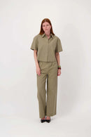 Zusss - Poplin Broek Wijd Model - Light Mossgreen