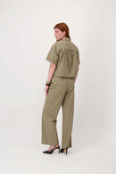 Zusss - Poplin Broek Wijd Model - Light Mossgreen