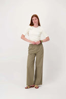 Zusss - Poplin Broek Wijd Model - Light Mossgreen