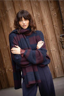 Zusss - Basic Vestje Met Broche In Blok Streep - Dark Navy / Burgundy
