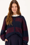 Zusss - Basic Vestje Met Broche In Blok Streep - Dark Navy / Burgundy