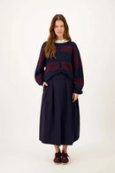 Zusss - Basic Vestje Met Broche In Blok Streep - Dark Navy / Burgundy