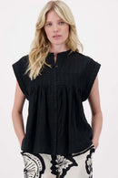 Zusss - Voile Blouse Met Structuur Streep - Zwart
