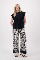 Zusss - Voile Blouse Met Structuur Streep - Zwart