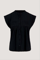 Zusss - Voile Blouse Met Structuur Streep - Zwart