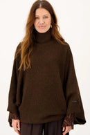 Zusss - Lange Trui Met Wijde Mouwen - Dark Taupe