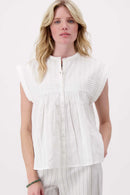 Zusss - Voile Blouse Met Structuur Streep - off white