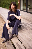 Zusss - Wideleg Jogger Broek Met Zijbies - Off White / Dark Navy