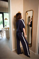 Zusss - Wideleg Jogger Broek Met Zijbies - Off White / Dark Navy