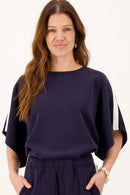 Zusss - Boothals Top Met Bies En Vlindermouw - Dark Navy
