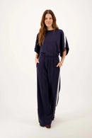 Zusss - Boothals Top Met Bies En Vlindermouw - Dark Navy