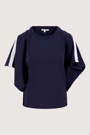 Zusss - Boothals Top Met Bies En Vlindermouw - Dark Navy
