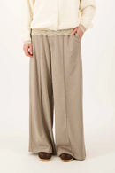 Zusss - Twill Broek Met Stretch Schuine Band - Dark Taupe / Off White