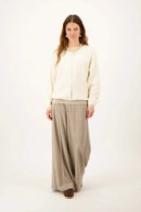 Zusss - Twill Broek Met Stretch Schuine Band - Dark Taupe / Off White