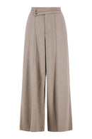 Zusss - Twill Broek Met Stretch Schuine Band - Dark Taupe / Off White