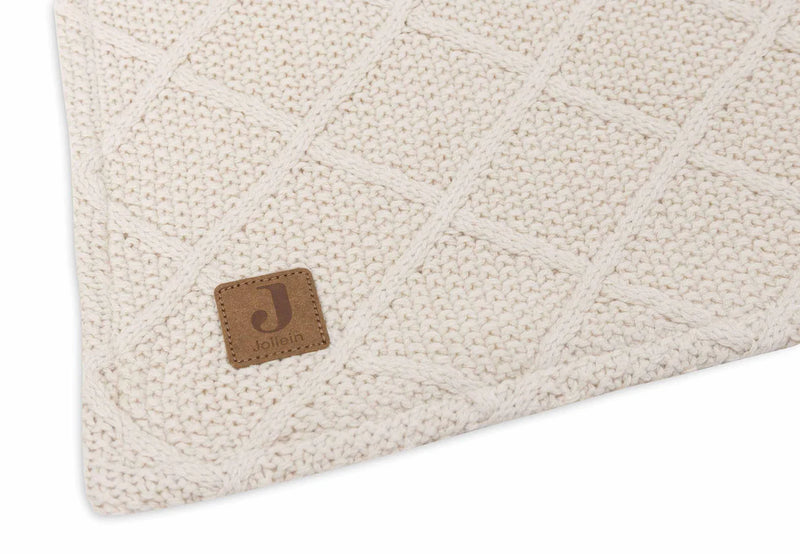 Jollein - Deken Ledikant 100x150cm Check Knit - Oatmeal/Teddy Fleece
