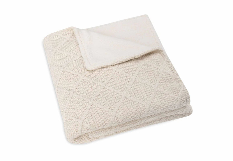 Jollein - Deken Ledikant 100x150cm Check Knit - Oatmeal/Teddy Fleece