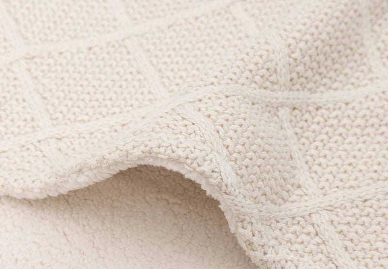 Jollein - Deken Ledikant 100x150cm Check Knit - Oatmeal/Teddy Fleece