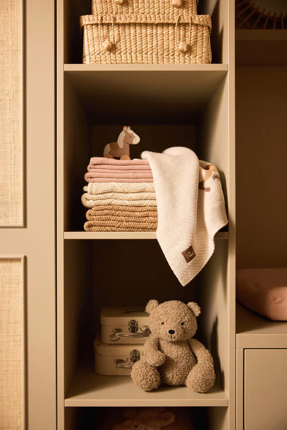 Jollein - Deken Ledikant 100x150cm Check Knit - Oatmeal/Teddy Fleece