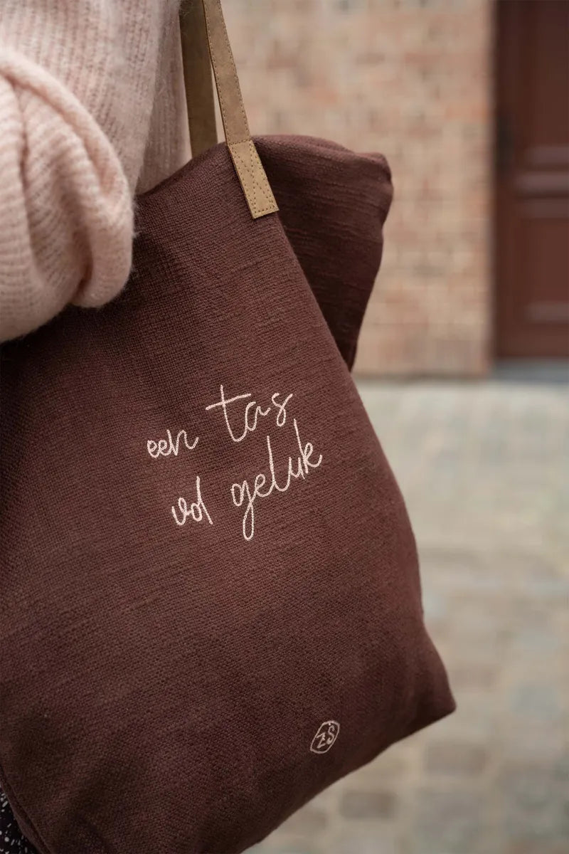 Zusss Katoenen Boodschappentas Vol Geluk Chocoladebruin LUV