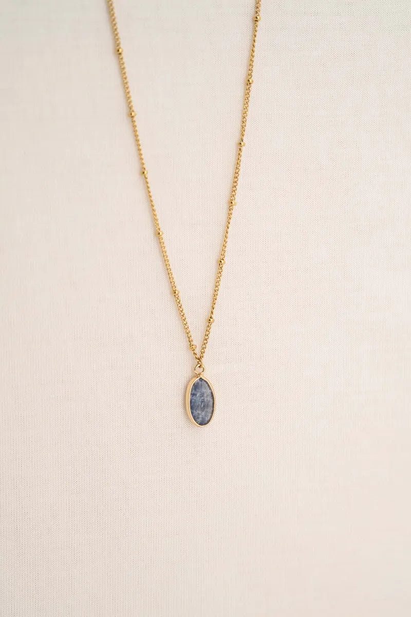 Zusss Ketting met glassteen - Donkerblauw
