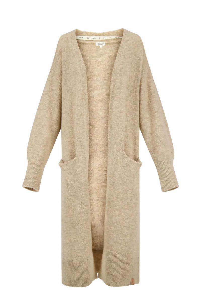 Zusss Lang Gebreid Vest - Zand