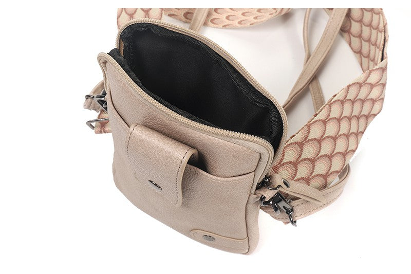 Telefoon Tasje - Taupe met lichtroze / bruin schouderband