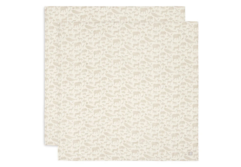 Jollein Hydrofiele Doek - Large 115x115cm - Animals Nougat (2pack)