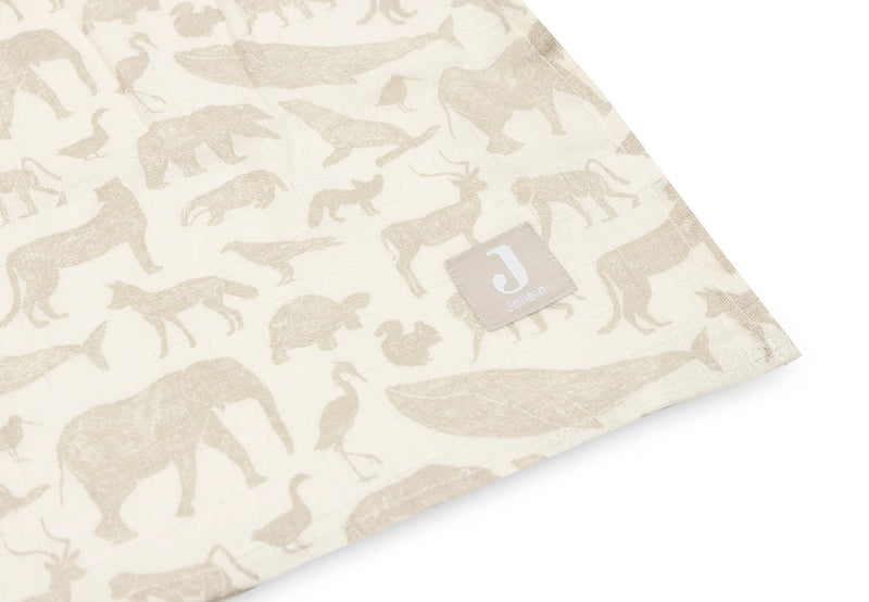 Jollein Hydrofiele Doek - Large 115x115cm - Animals Nougat (2pack)
